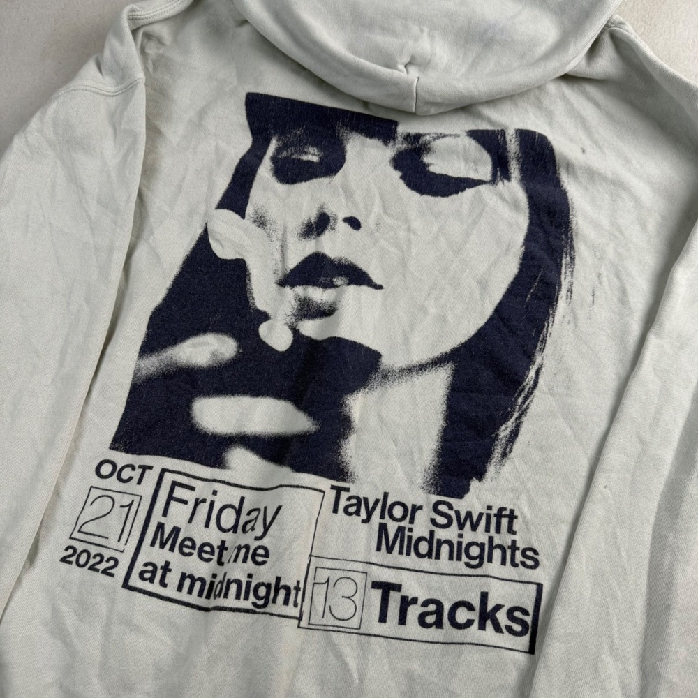 Taylor Swift Midnights Album Hoodie Light Grey Graphic Sweatshirt Womens Large - Picture 6 of 6